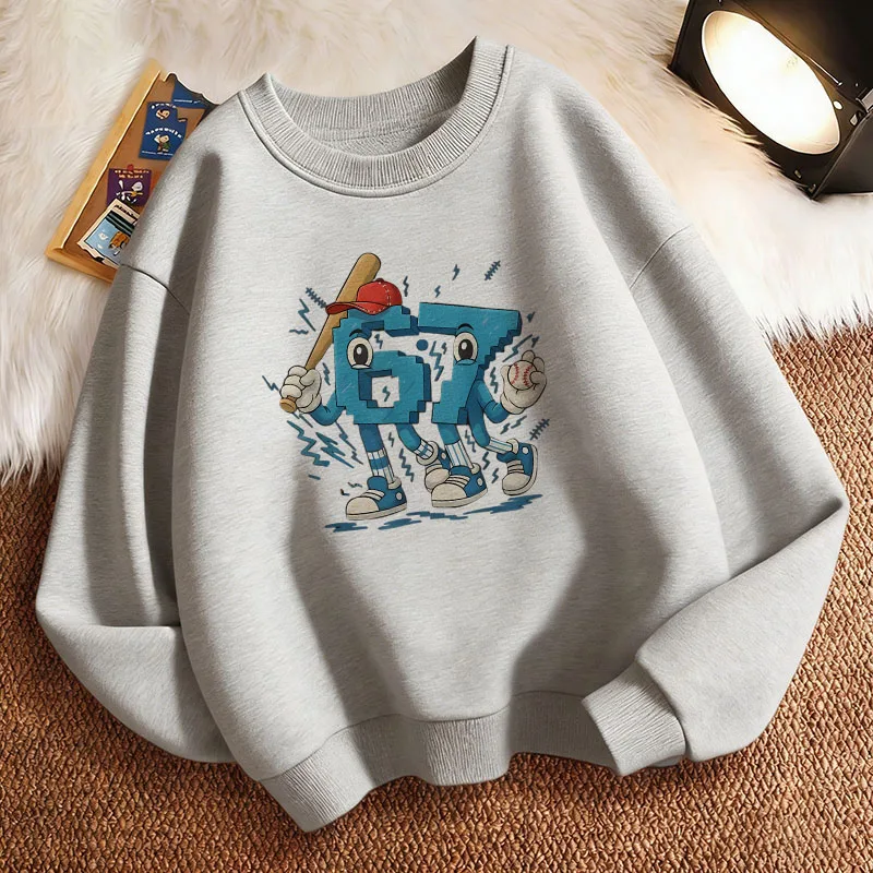 Manga-Stil Kinder-Sweatshirt Pullover Frühling Italian Brainrot 67 Six Seven Rundhals-Print-Hoodie Jungen/Mädchen Kinder-Kapuzenpullover