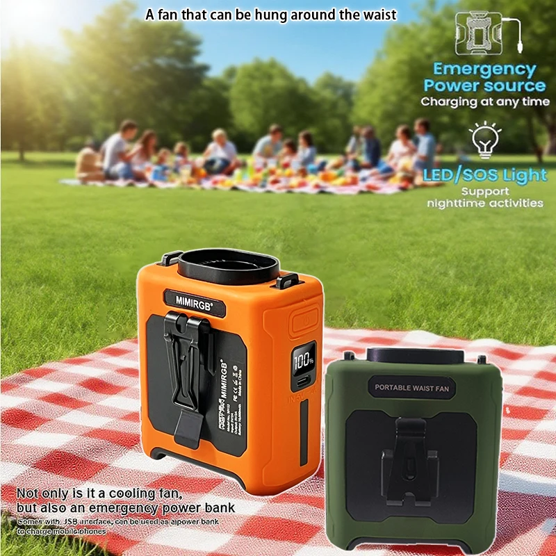 

Подвесной шейный сильный ветер со светодиодной подсветкой Power Bank для экстренных видов спорта на открытом воздухе Портативный уличный поясной вентилятор