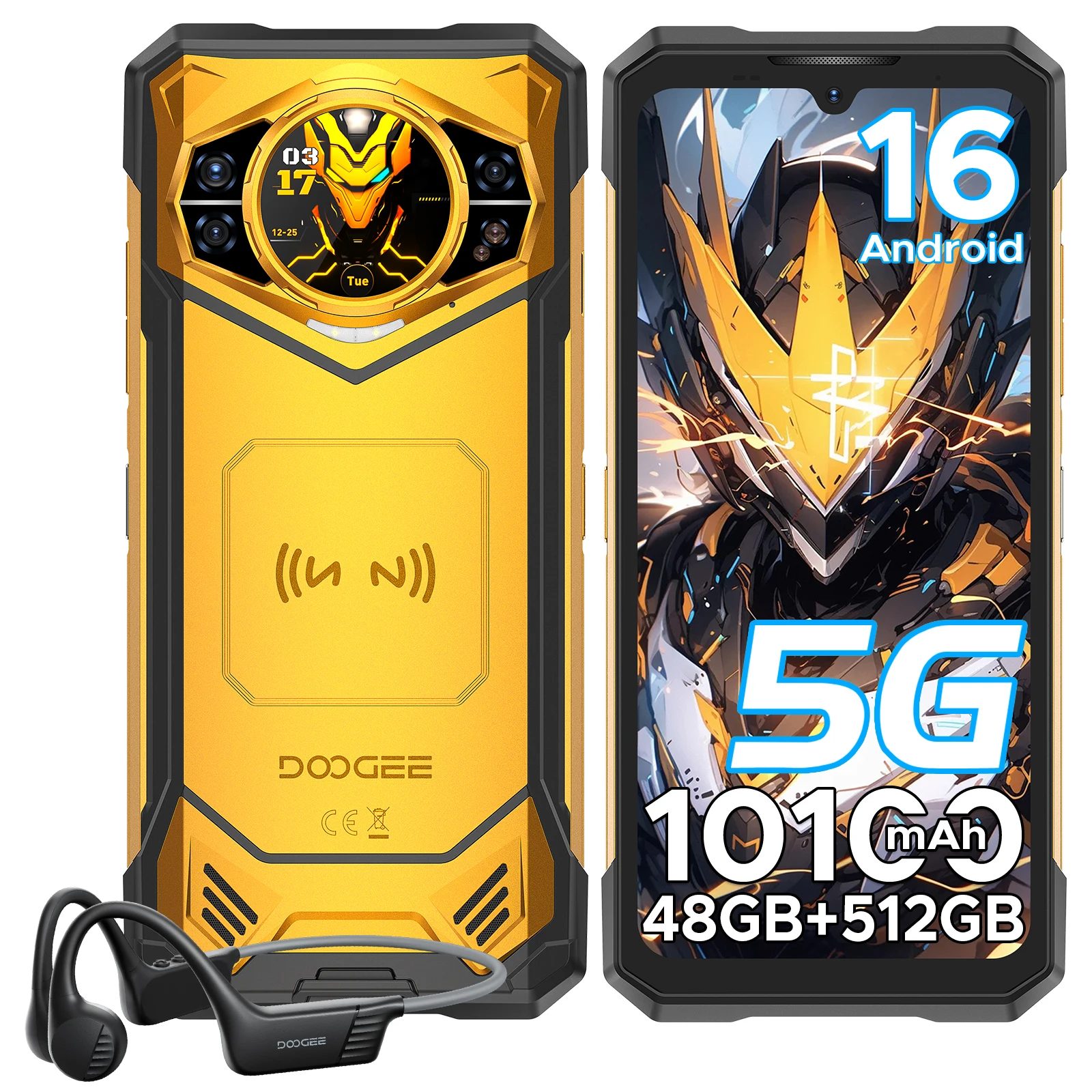 DOOGEE S200 X 5G Robuuste Telefoon 32GB+512GB, 6.72" FHD+ 120Hz IPS-scherm, 10100mAh batterij, Dimensity 7050, AI-mobiele telefoons