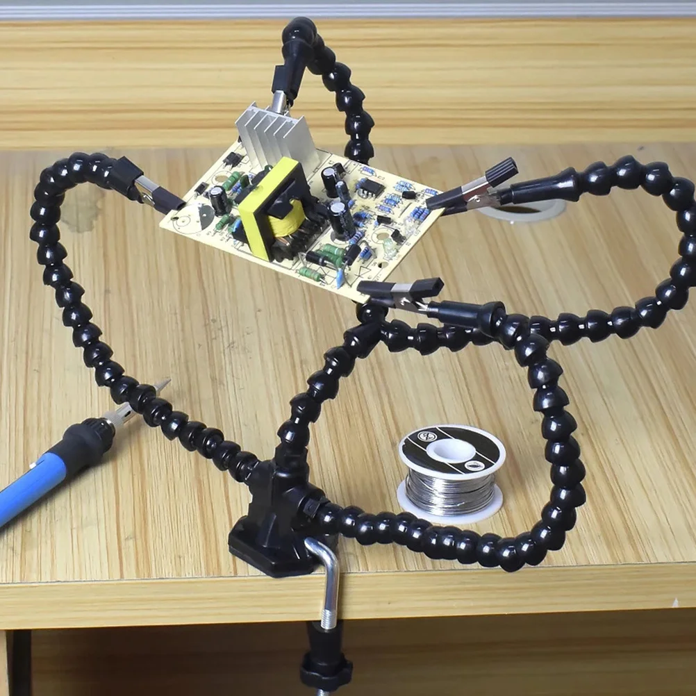 1Set Alat Bantu Soldering dengan 4 Lengan Fleksibel, Plastik Tahan Lama, Alat Bantu Pengelasan untuk Mendukung Penyolderan Elektronik