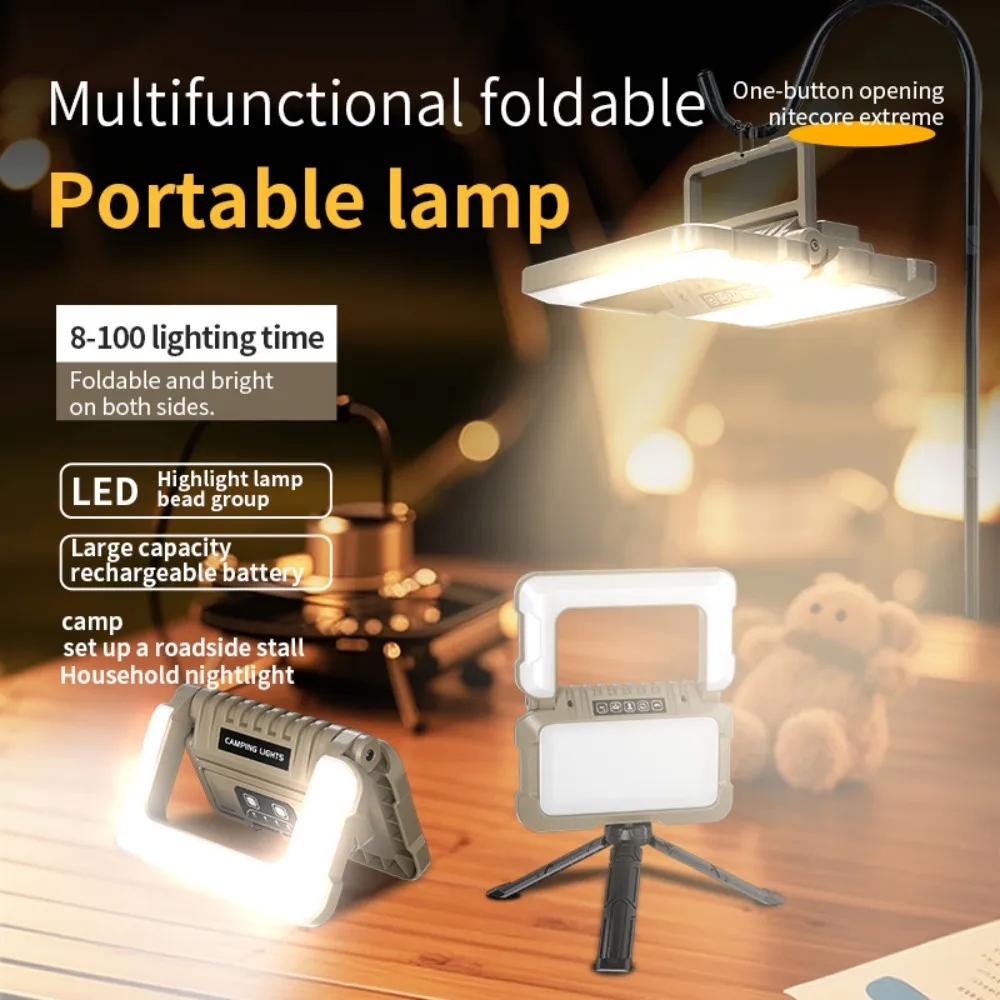 Dimmable Cordless Flood LED Work Light,Triple Sources,Foldable Portable Camping Lamp with Tripod for Emergency Tent Garage Job