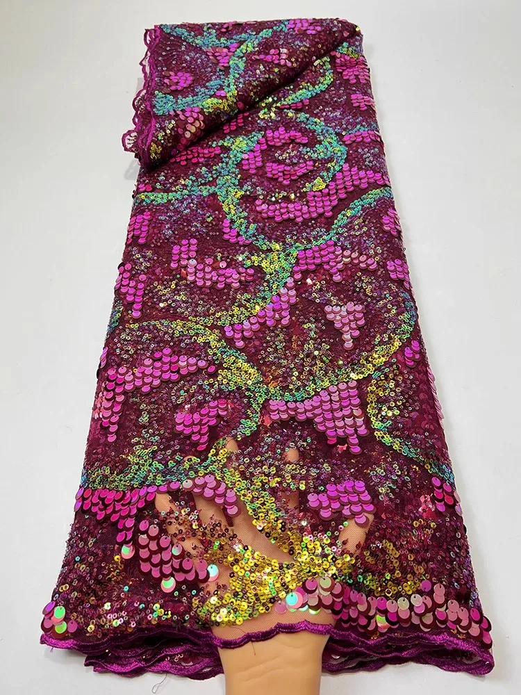 1yard high quality gauze fabric Colorful pearl grape sequin embroidery tissu wedding Dress cheongsam fabric for clothing