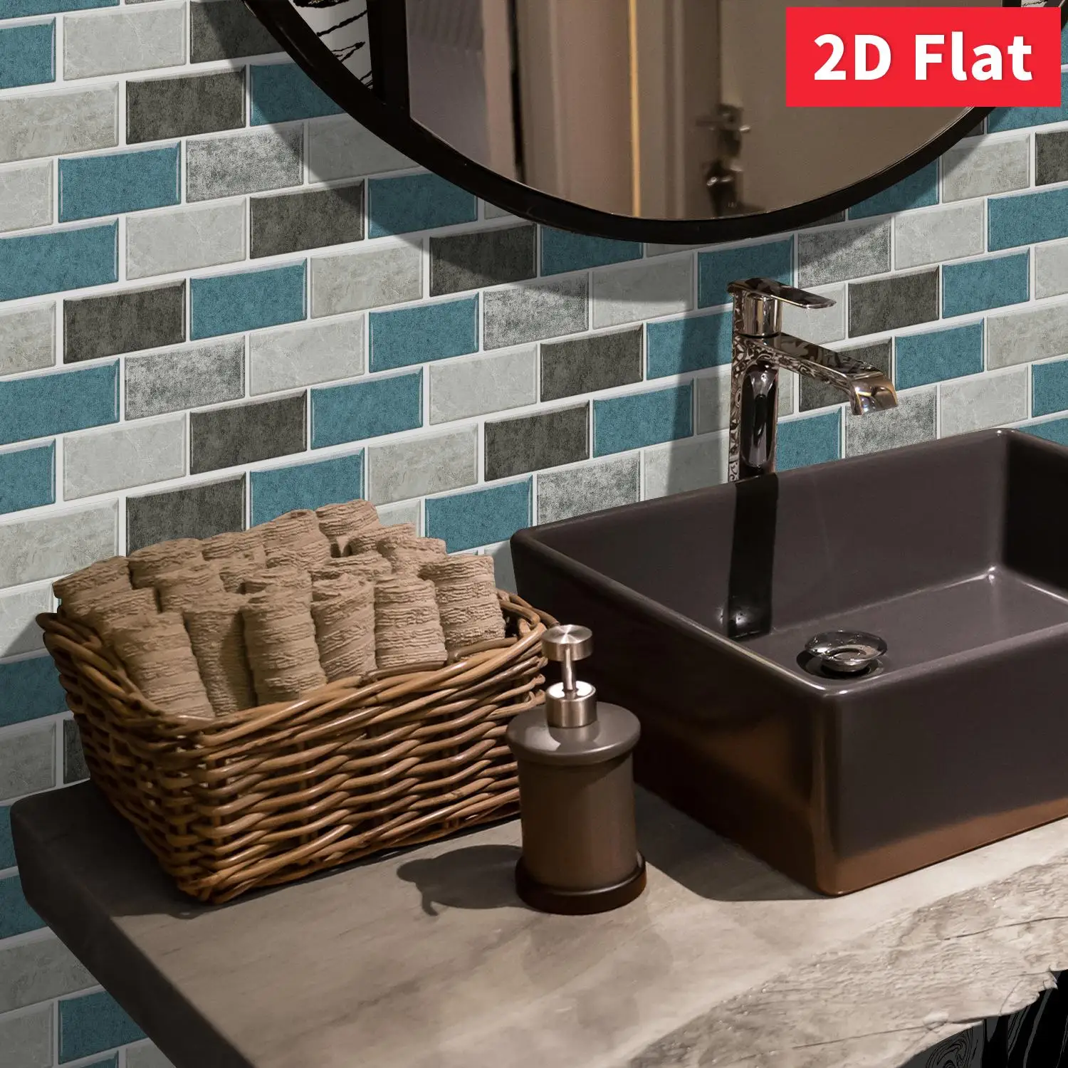 Blue‑Grey Marble Subway Wall Sticker Waterproof Self‑Adhesive Backsplash Tile Decal for Kitchen Bathroom,Size 30x15cm