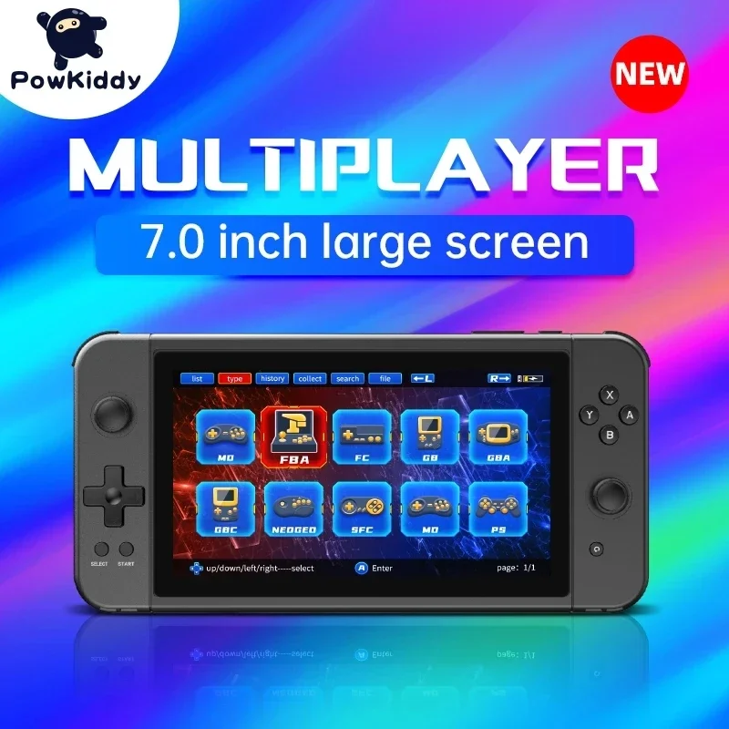POWKIDDY X70 المحمولة الرجعية وحدة تحكم بجهاز لعب محمول 7 بوصة HD شاشة ألعاب الفيديو وحدات التحكم اثنين من لاعب التلفزيون خارج صندوق مشغل الألعاب هدية