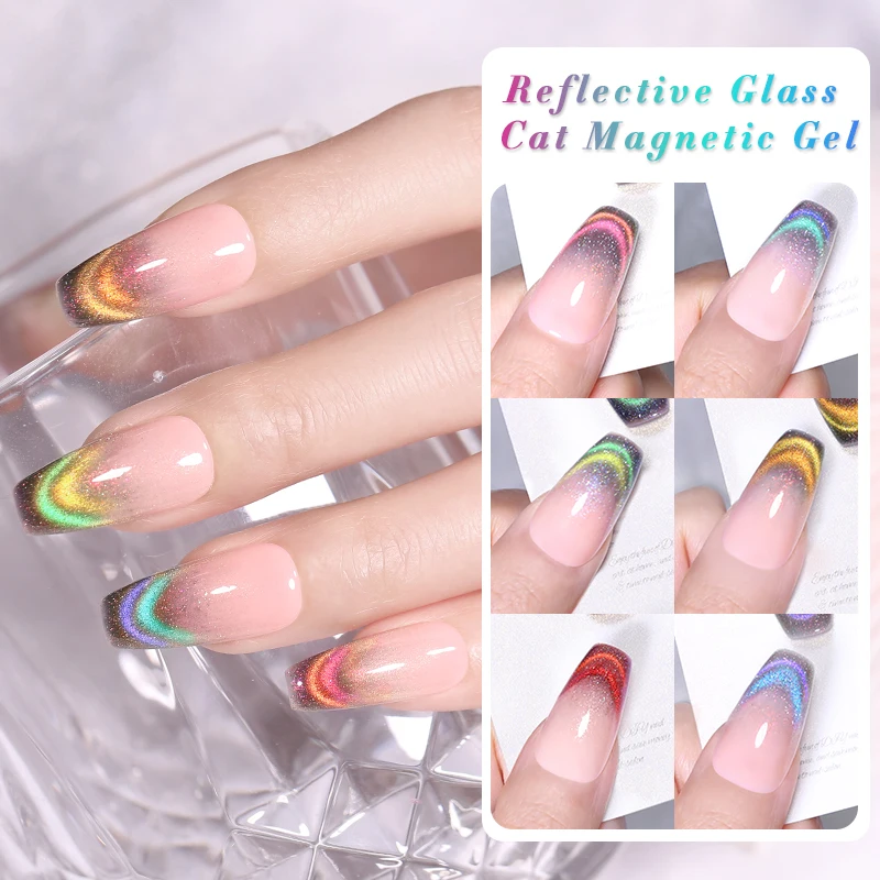 BORN PRETTY Double Light Rainbow Glass Cat Magnetic Gel Nail Polish Reflective Color Gel Varnis Semi Permanent for Summer Nails