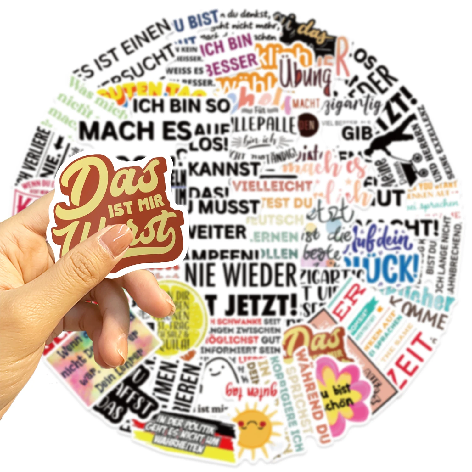 50 قطعة عبارات تحفيزية ألمانية ملصق مجموعة مقاوم للماء تصاميم الكرتون لأجهزة الكمبيوتر المحمولة الهواتف الأمتعة سكيت الغيتار خوذة #3