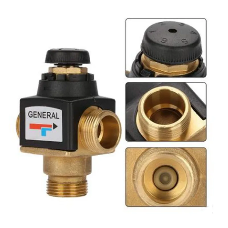 1pcs Brass Three-Way Thermostatic Mixing Valve DN20-DN25 Threaded for Solar Water Heater Systems – Industrial Grade