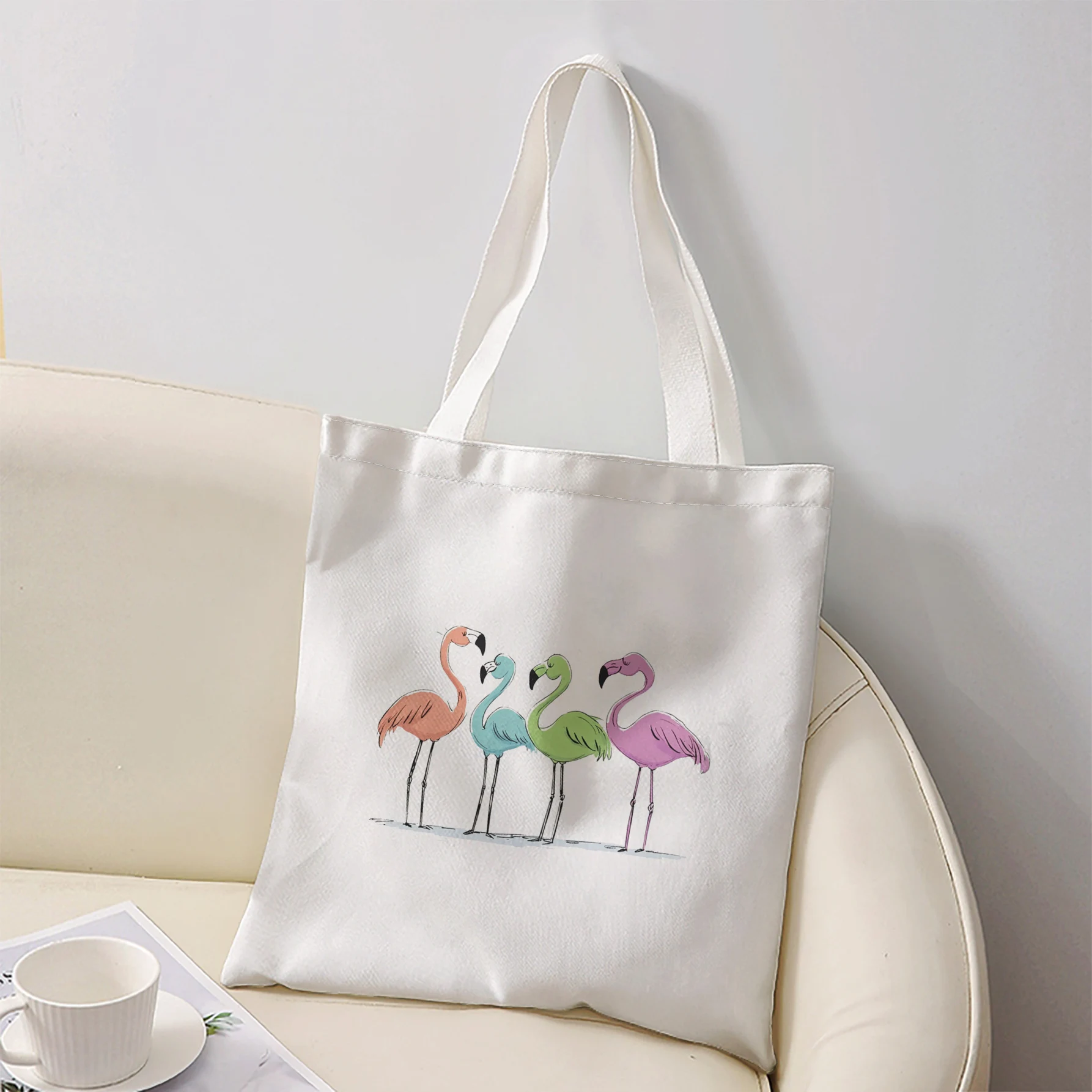 Four Colorful Flamingos Print Tote Bag Large Shoulder Handbag For Shopping Daily Commute