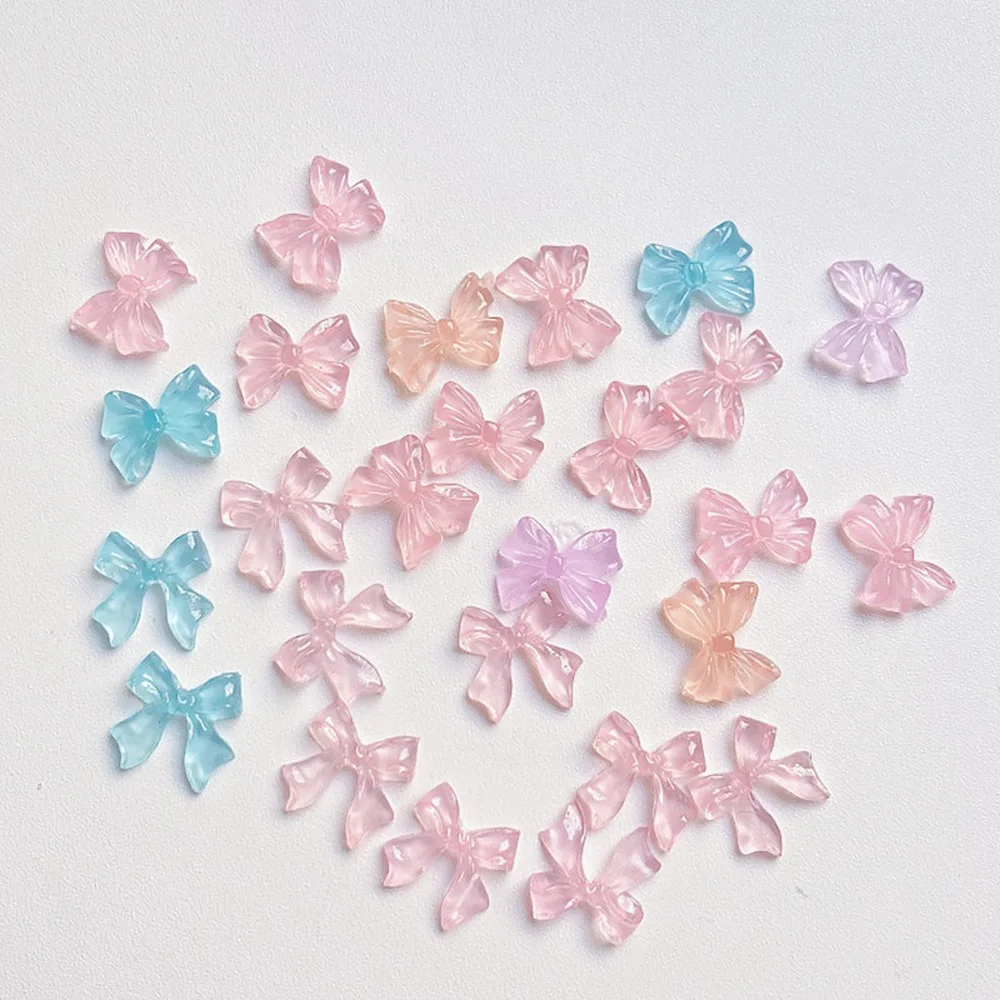 

50pcs Ice Jelly Ribbon Bows Nail Art Charm 3D Candy Color Transparent Summer Water Nail Decor Parts DIY Korea Design Nail Parts