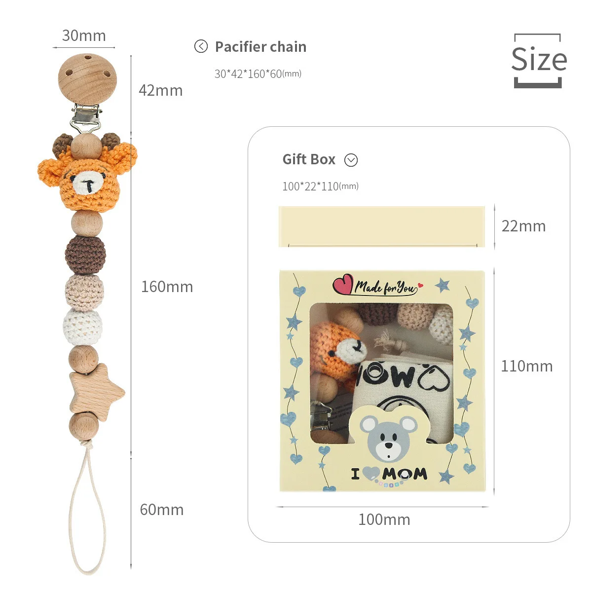 INS Nordic Baby Pacifier Clips Handmade Crochet Cartoon Bear Bunny Newborn Gifts Dummy Nipples Holder Clip Chain Storage Bag Set