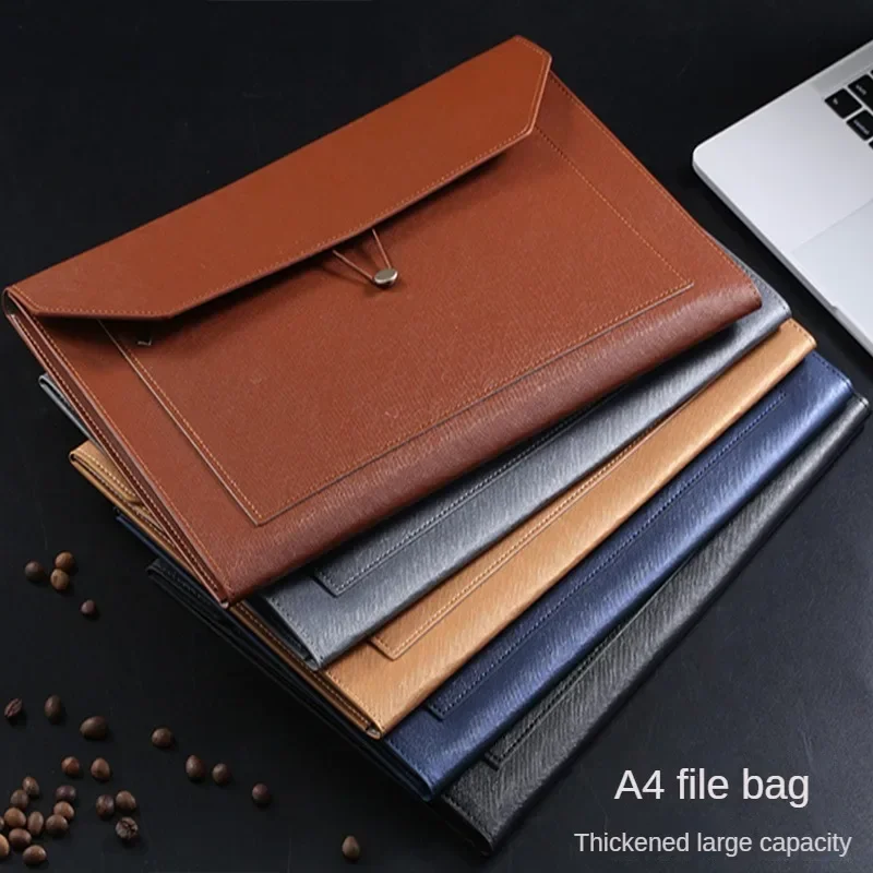 Large Capacity Faux Leather File Bag for Business and Office A4 Storage File Bag Multi-functional Leather Folder Bag