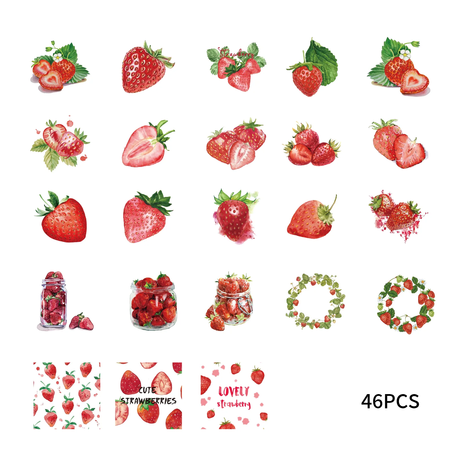 46pcs Fruit Strawberry Graffiti Stickers Decorated Notebook Water Cup Suitcase Guitar Diary Classic Toy Waterproof PVC Decals