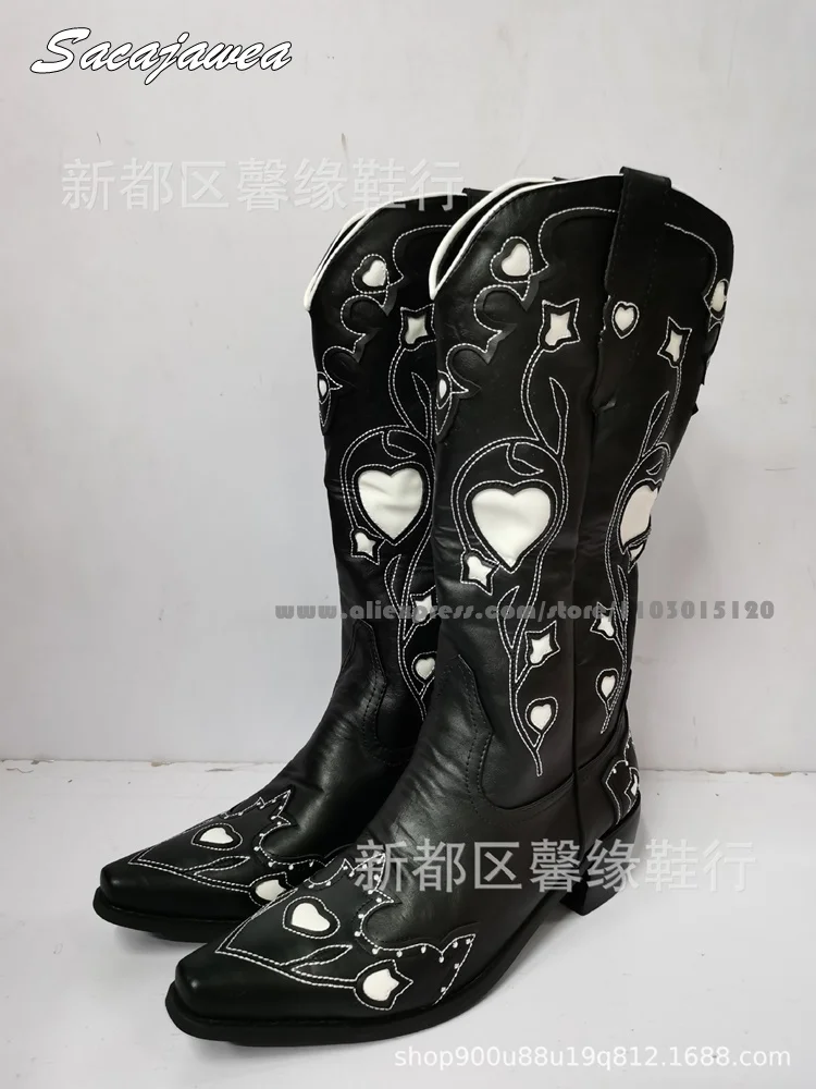 

Ethnic Style Embroidered Heart Stitching Mid Heel Boots Pointed Toe Big Boot Shaft Dimensions Short Boots Size 35-43 Lady Boots