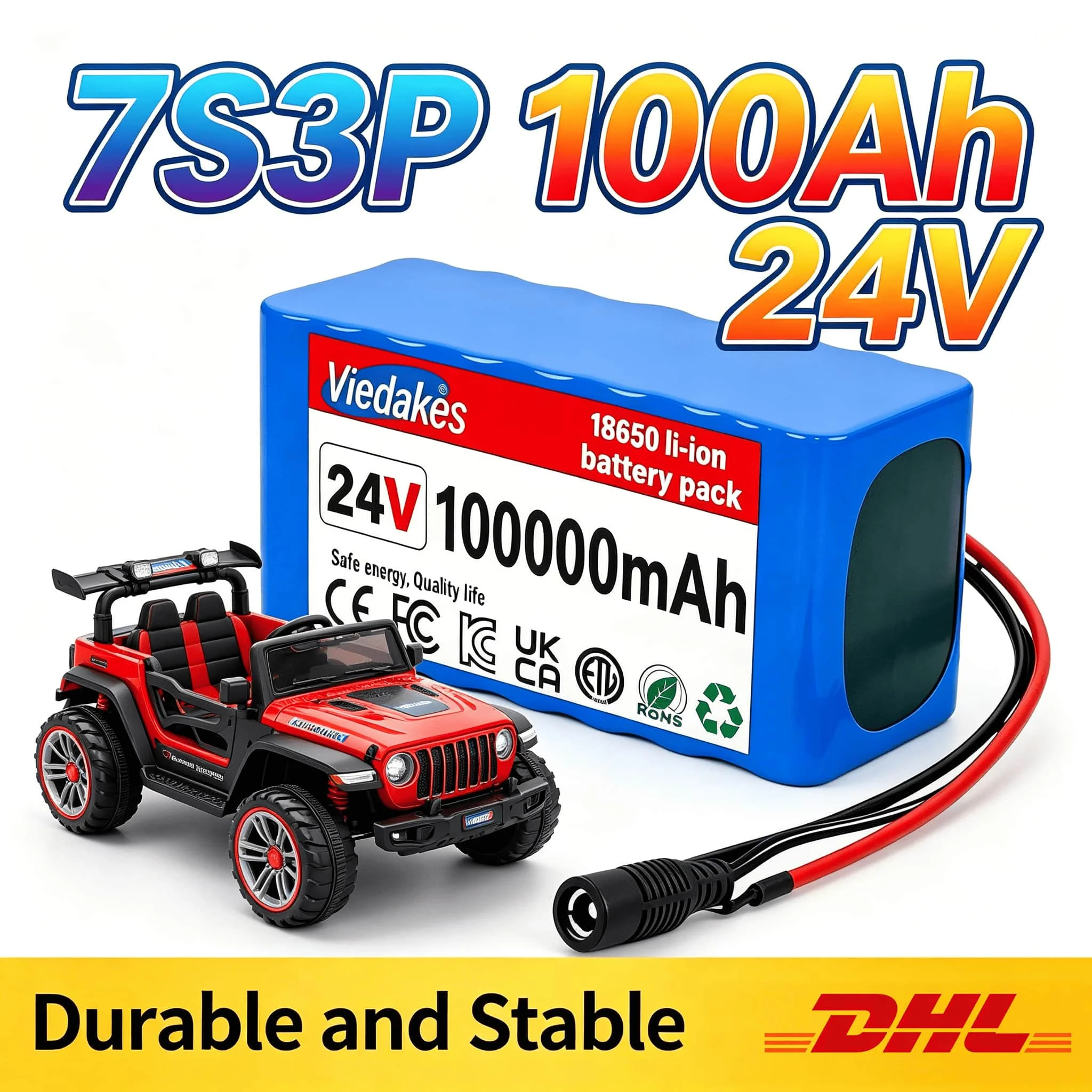 24V 100000mAh 7S3P 18650 Li-Ionen-Akku, langlebiger, wiederaufladbarer Lithium-Akku mit 29,4V-Ladegerät