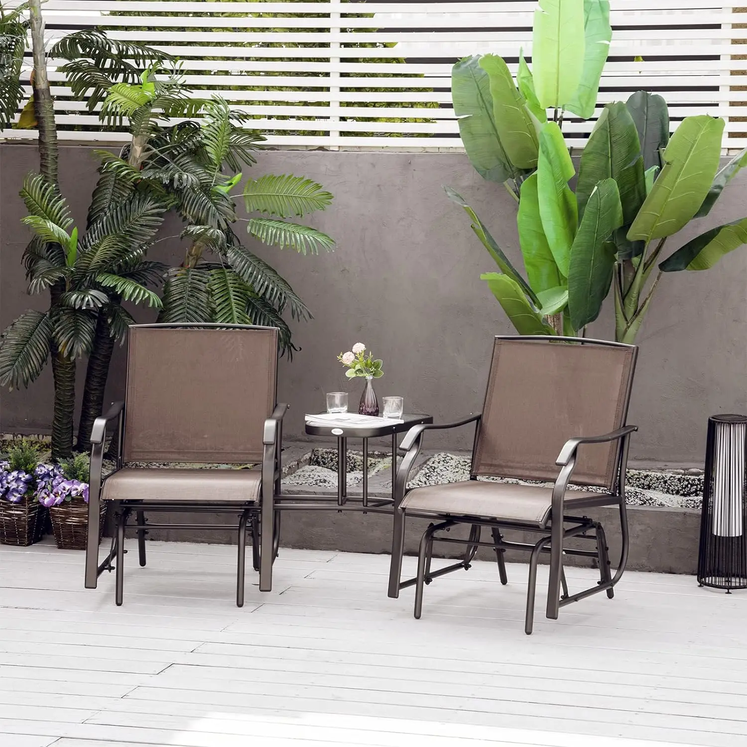 Sillas deslizantes para exteriores con mesa de centro, mecedora de 2 asientos para Patio, columpio con eslinga transpirable para Patio trasero y jardín