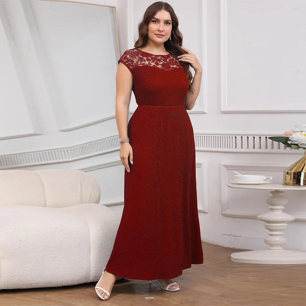 

Customized Elegant Appliques Lace Formal Long Dress Scoop Neck Cap Sleeve Jersey Dress Mother of Bride Groom Wedding Guest 2025