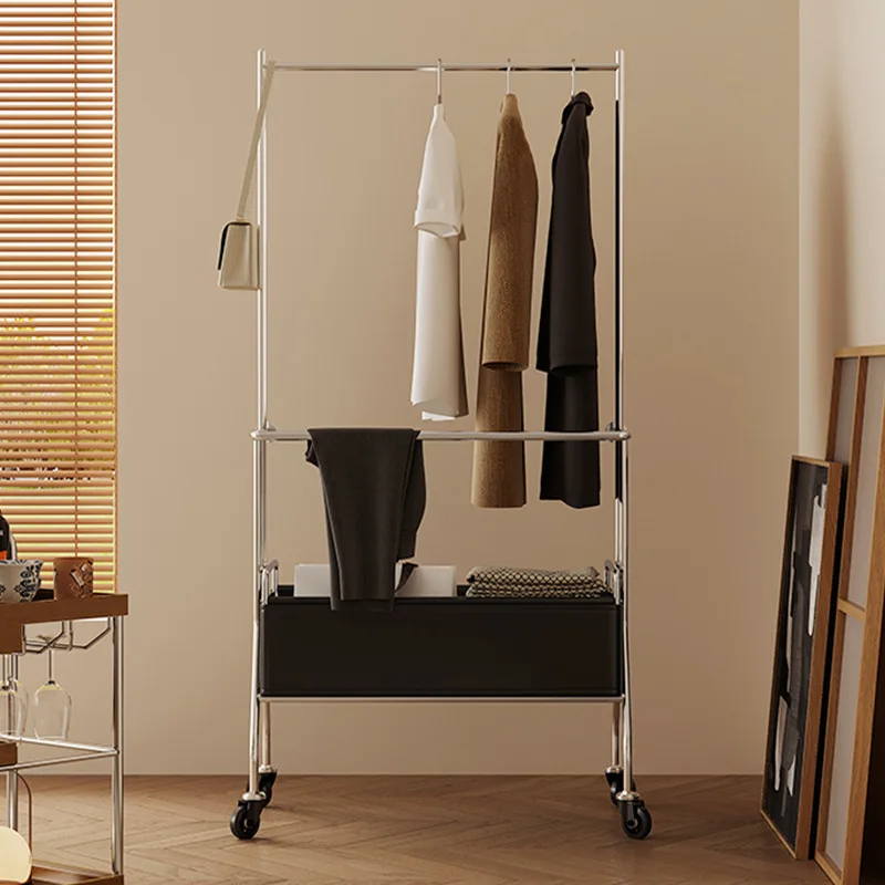 Mobile hanger Floor module Stainless steel coat rack Small apartment Bedroom storage Vertical coat rack