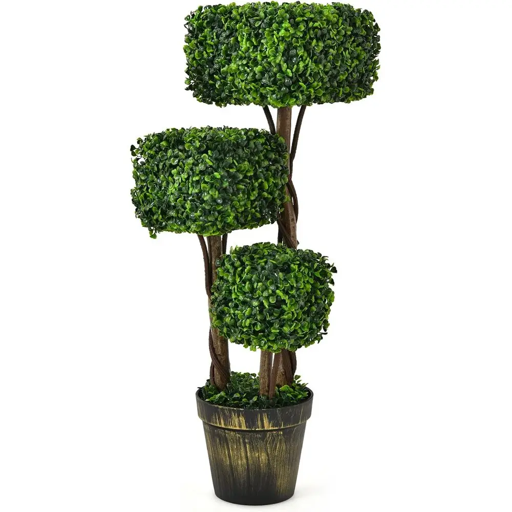 

36 Artificial Square Boxwood Topiary Tree with Cement-look Plastic Pot for Indoor & Outdoor Decor