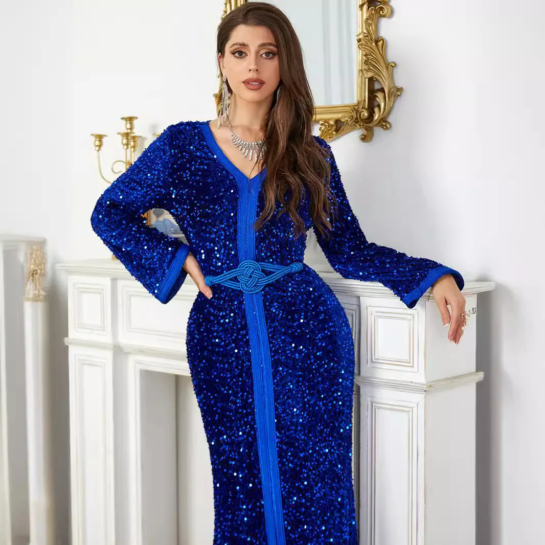 2024 New Design Islamic Clothing Arabic Sequin Dubai Gown Luxury Abaya Elegant Beaded Muslim Evening Dresses