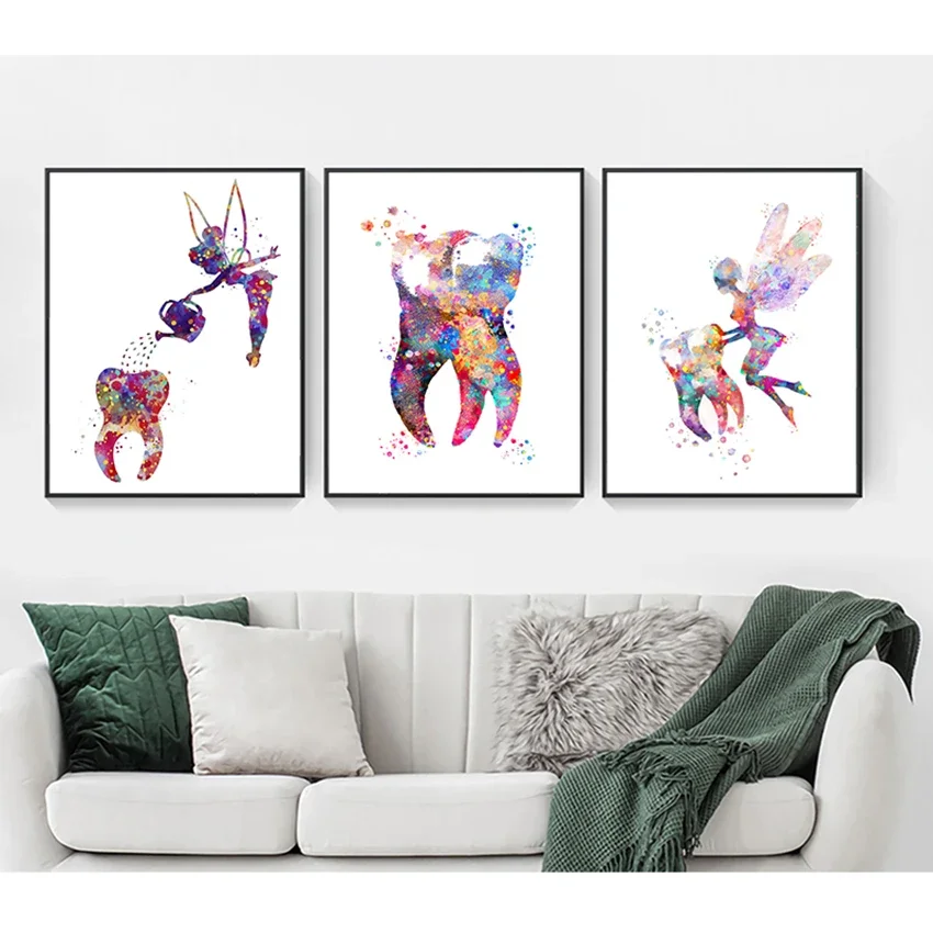 Unframe Hygienist Teeth Wall Clinic Decor Dental Art Tooth Fairy Minimalist Aesthetics Print Canvas Painting for Living Room Hom