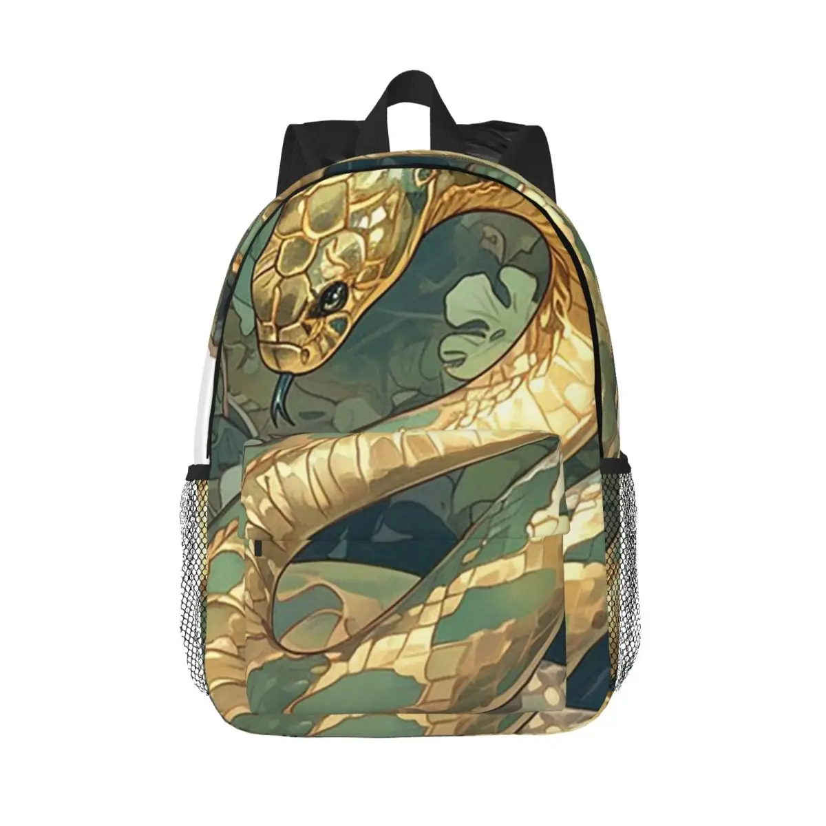 Golden Python Snake In Grass Backpack Daypack Large Capacity Boys Girls BookBag Shoulder Bags for Men Women Kids School Bag