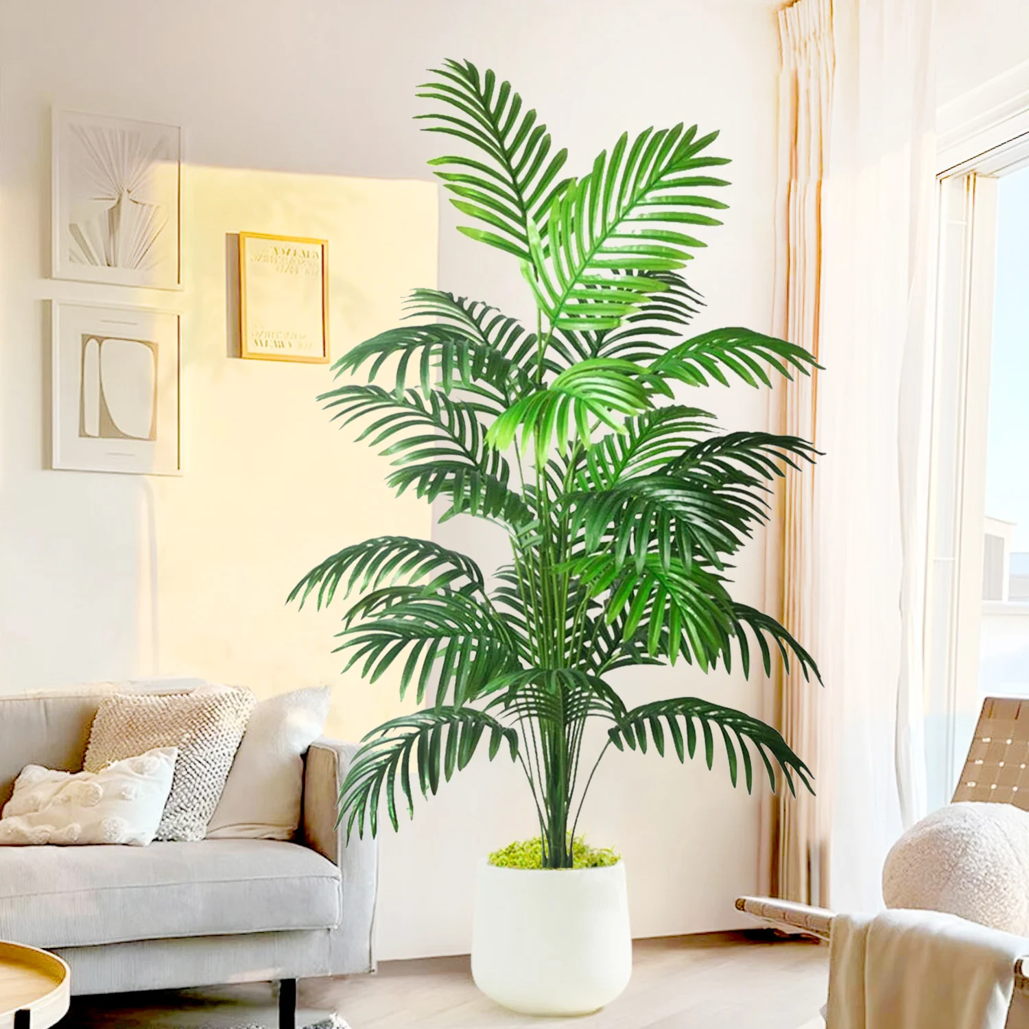 68-120cm(47.2in) Artificial Palm Tree Tropical Fake Plant Green Plastic Palm Leaf Branches Suitable for Home Garden Decoration