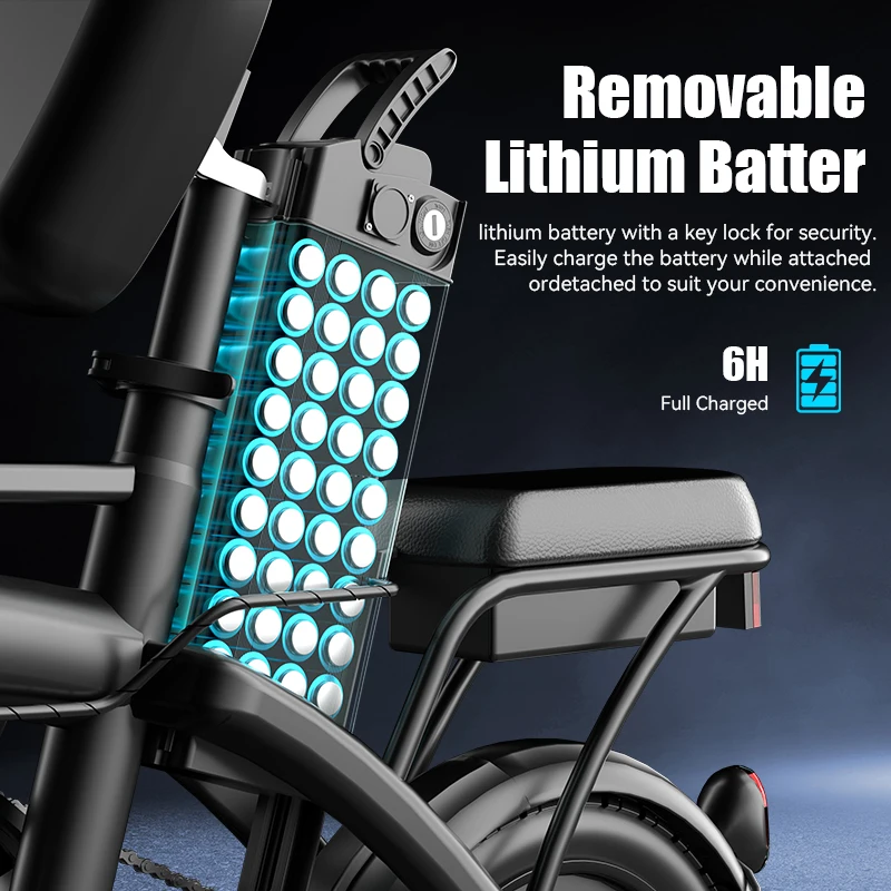 Foldable 500W Electric Bicycles Ebike E-Bike For Adults, 3-Riding Modes, 14' Foldable Ebike, With Charger And Battery, MAX Speed 19.9 MPH, Disc Brakes, With A Basket And Lock, Durable And Lightweight, All-Terrain Foldable Ebike image 5