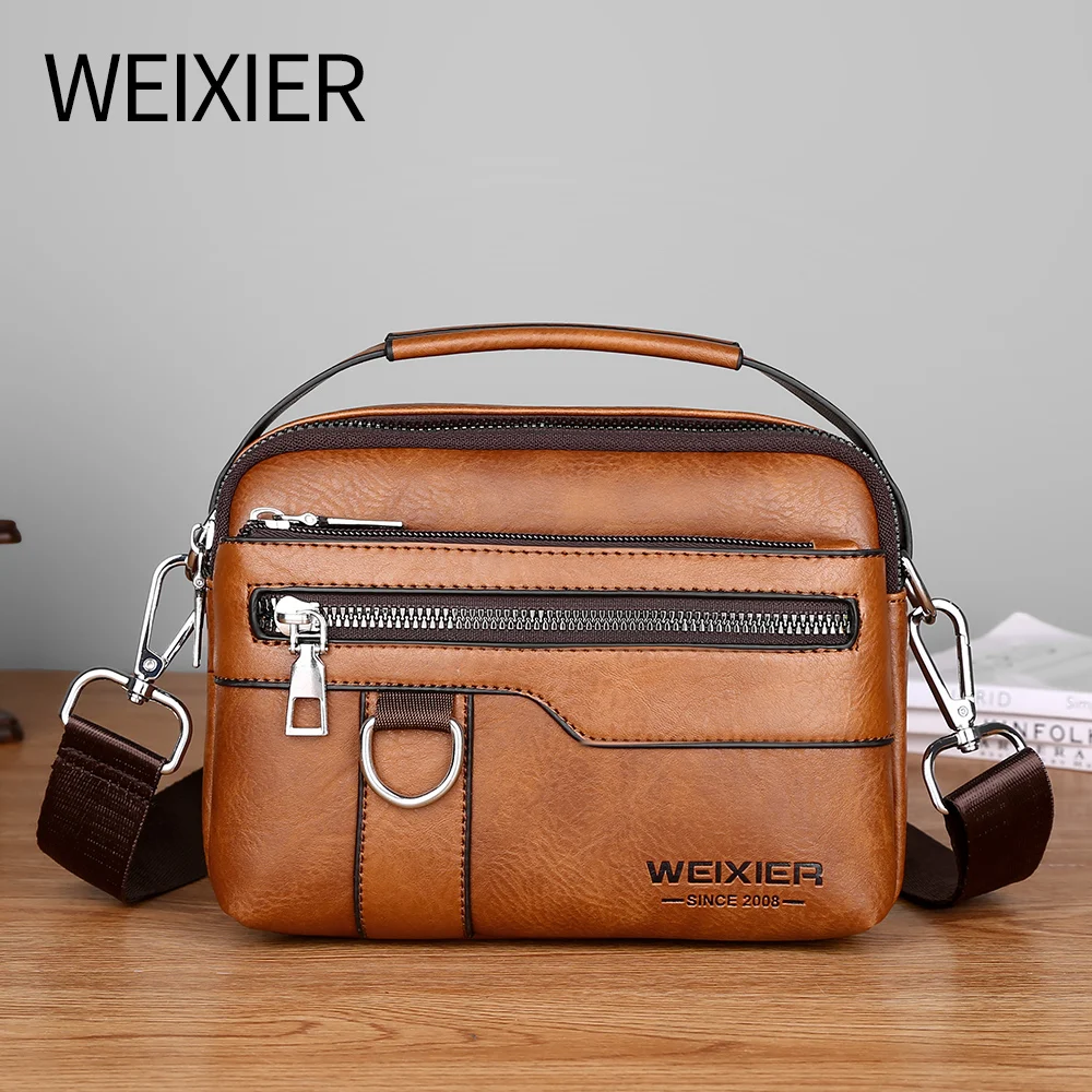 

WEIXIER Business Men's Shoulder Bag PU Leather Multifunctional Men Messenger Bags Fashion Handbags Waterproof Man Bag Waist Bag