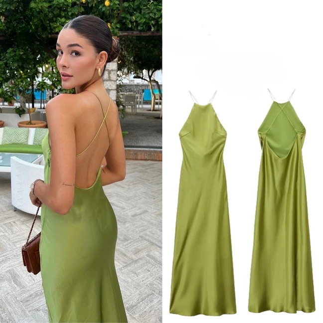 Spring Summer New Women's Dress Satin Feeling Sleeveless Dress European American Style Banquet Sexy Dress Evening Dresses Y2k