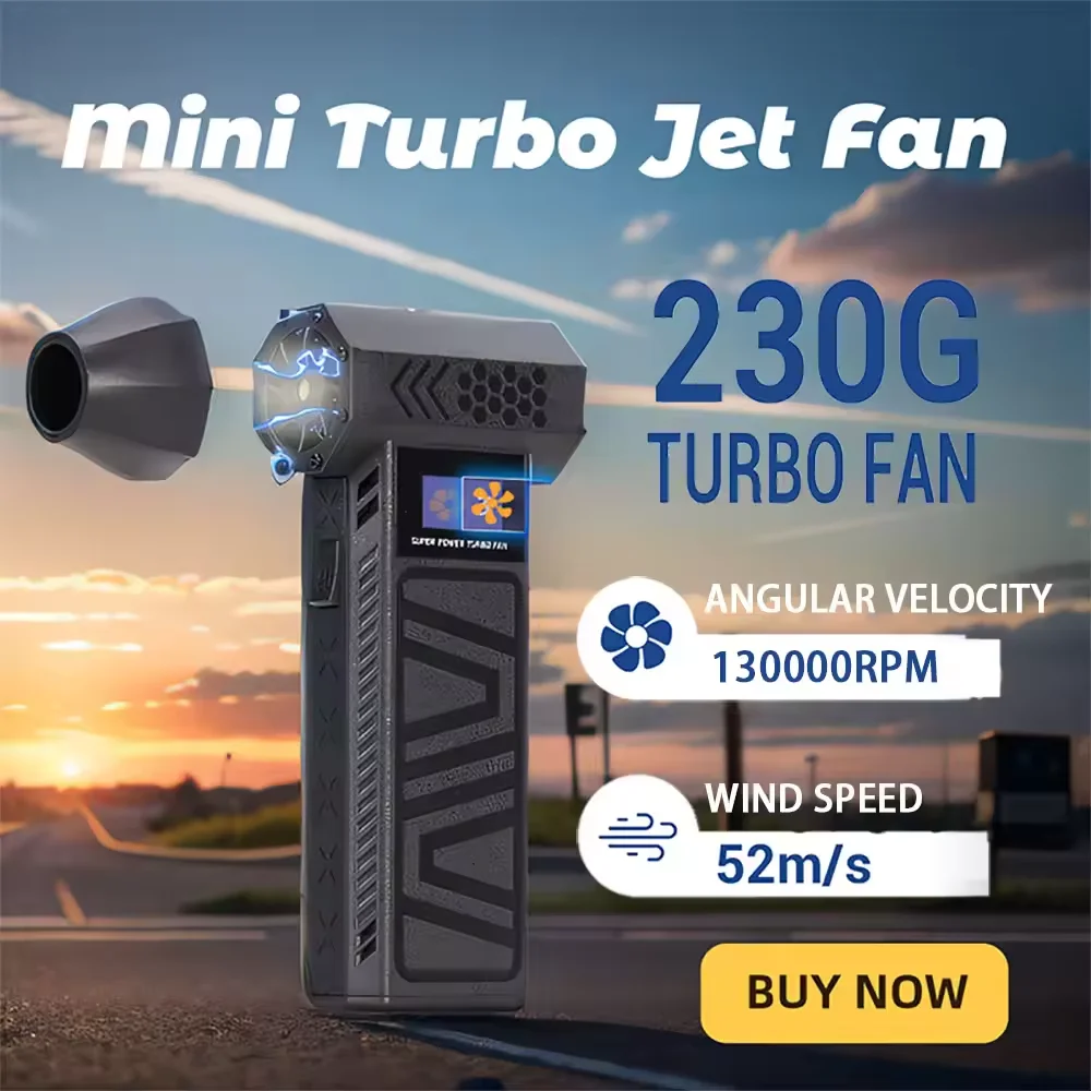 

Mini Turbo Jet Fan High Speed Brushless Turbo Jet Fan 3 Speeds Violent Mode 52M/S/40M/S Max Wind Speed Type-C Fast Charging
