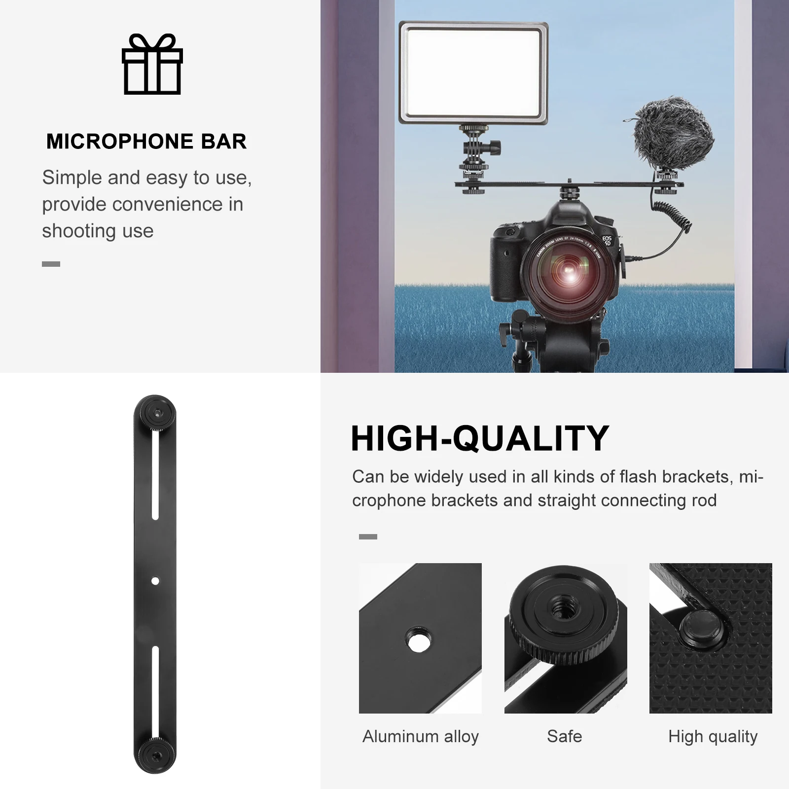 

2pcs FlashBracket Microphone Mount Mic Mount Adjustable Microphone Bar AdjustableHolder Spacing Bar 1/4\