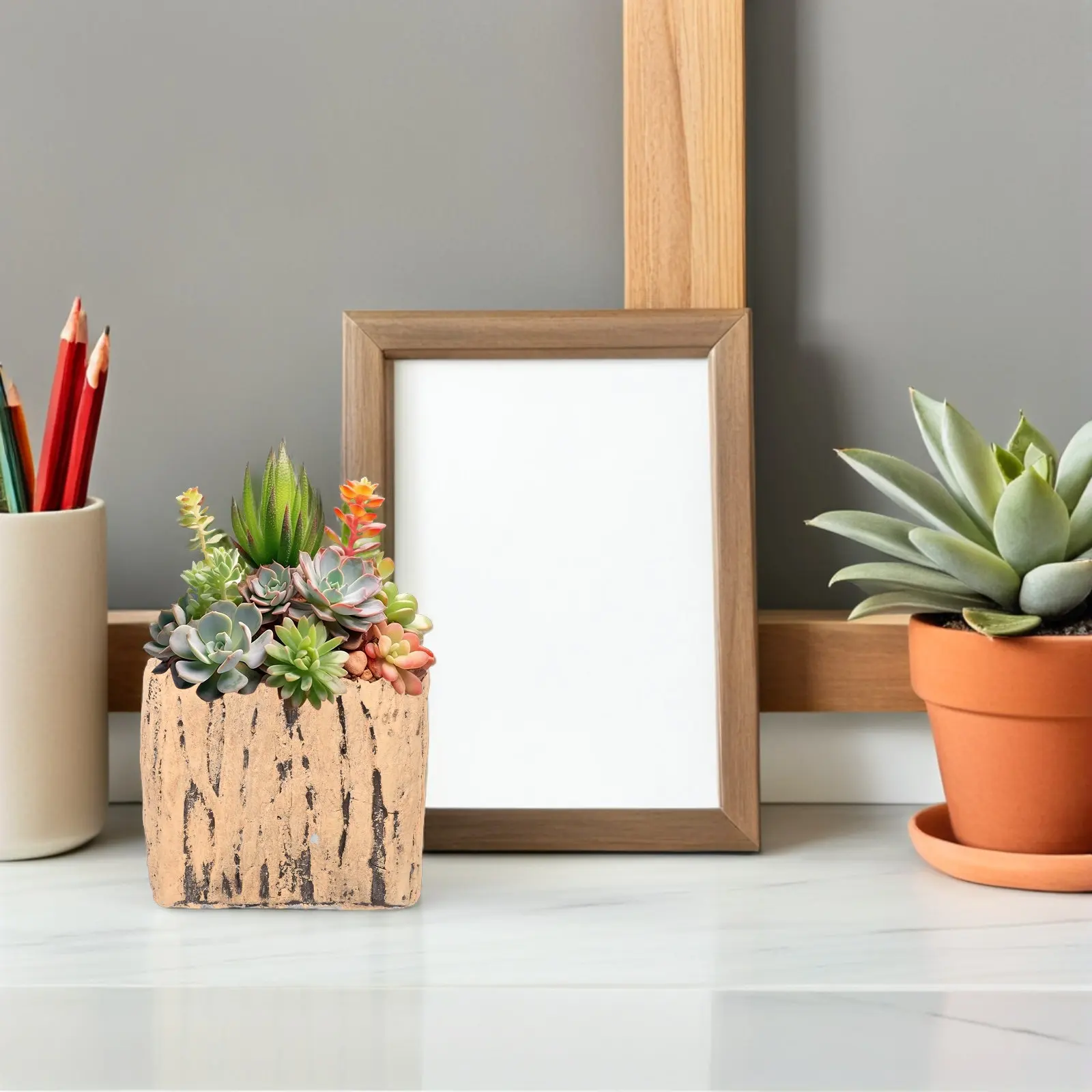 Cement Planter Square Concrete Flower Pot for Succulents Indoor Outdoor with Drainage Minimalist Decor