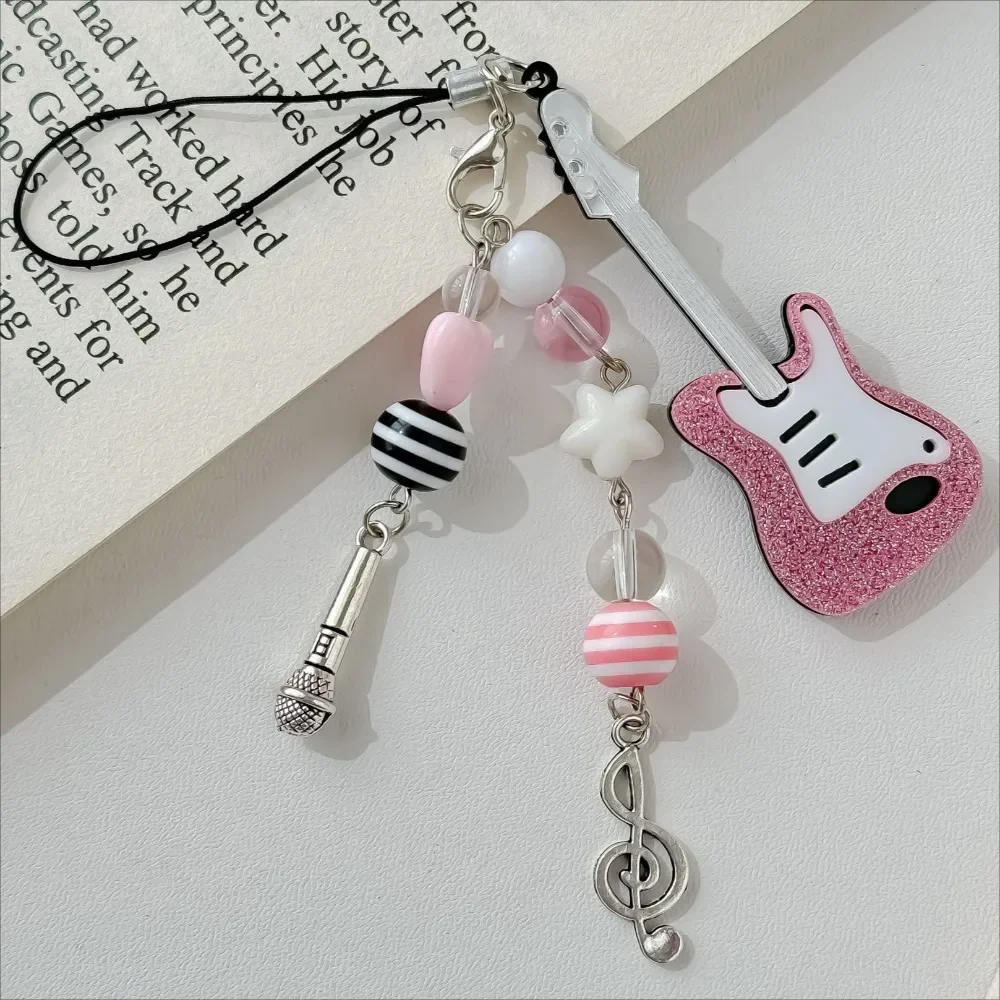 

Y2K подвеска для телефона розовая гитара радио брелок кулон брелок сумка телефонная цепочка милый аксессуар для девочек женщин ювелирные изделия