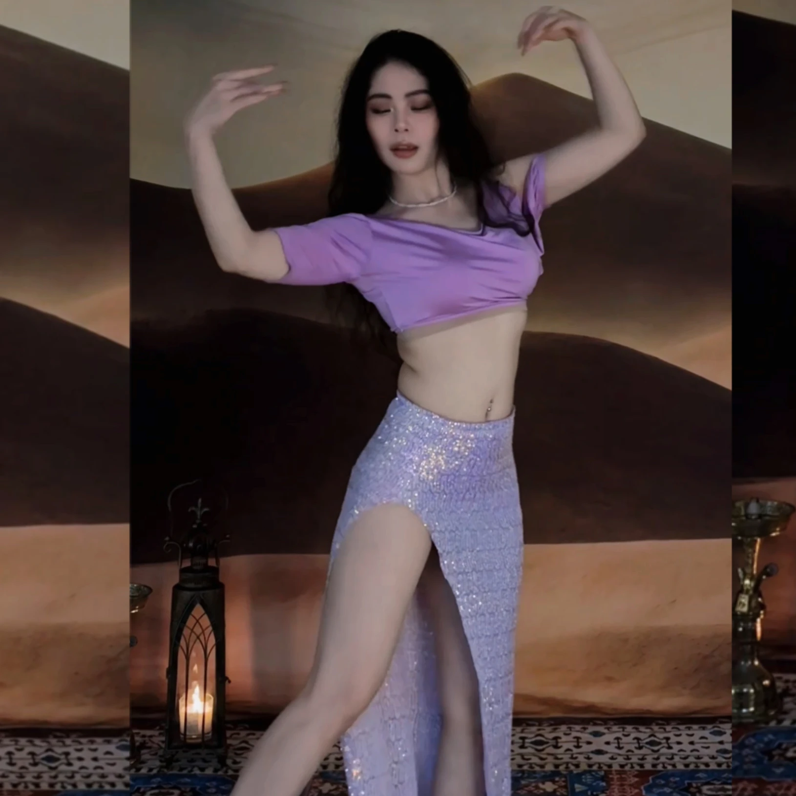 Nieuwe buikdanskostuum sexy off-shoulder top + high-end pailletten lange rok set volwassen vrouwen Oosterse dansvoorstelling kostuums