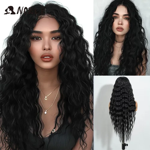 Peluca con malla frontal sintética Noble, peluca de encaje ondulado largo de 30 pulgadas, peluca rubia ombré para Cosplay, peluca de encaje sintético para mujer, peluca de encaje