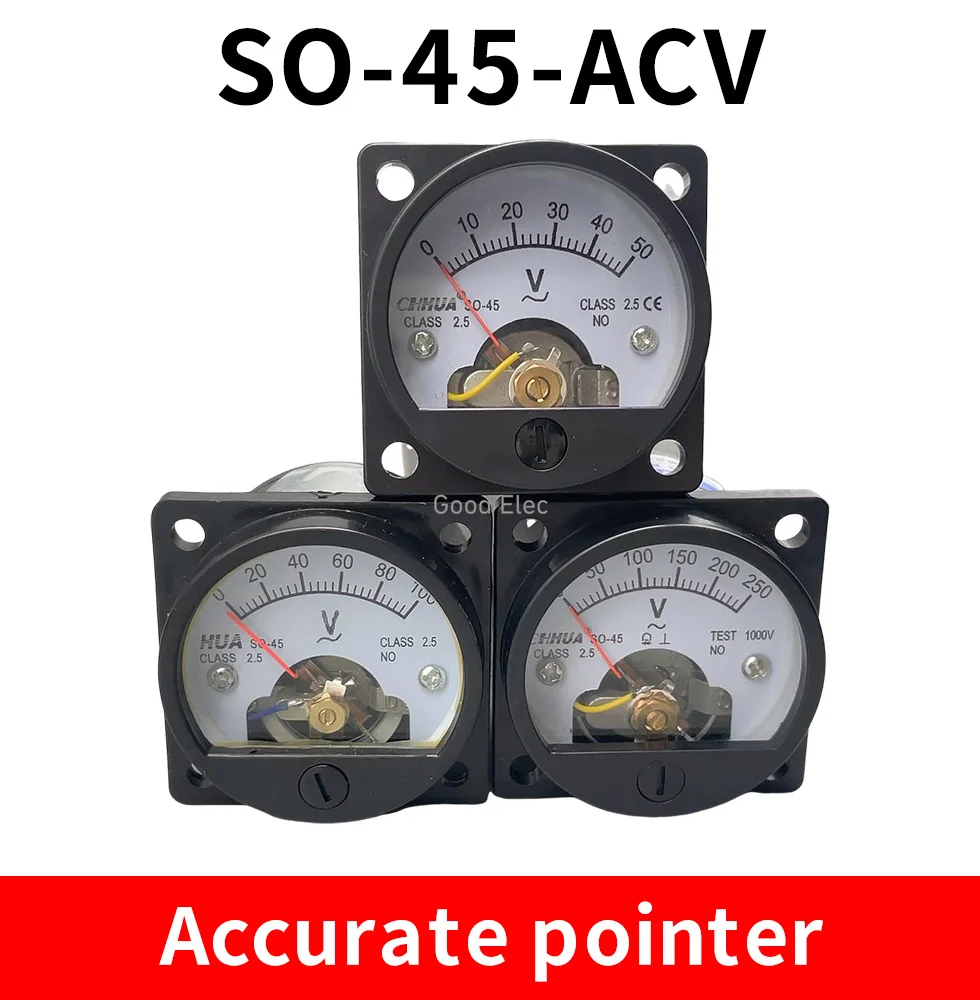 new Voltmeter SO-45 AC 1V 2V 5V 10V 15V 20V 50V 100V 150V 200V 300V 500V Round Analog Dial Panel Meter Voltmeter Gauge Black