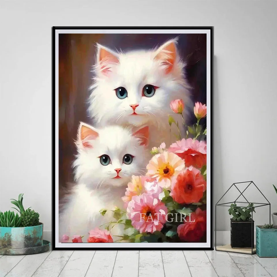 Full Square Round DIY 5D Diamond Painting Cat Aniaml Diamond Embroidery Mosaic Flower Art Rhinestone Home Decor Children's Gift