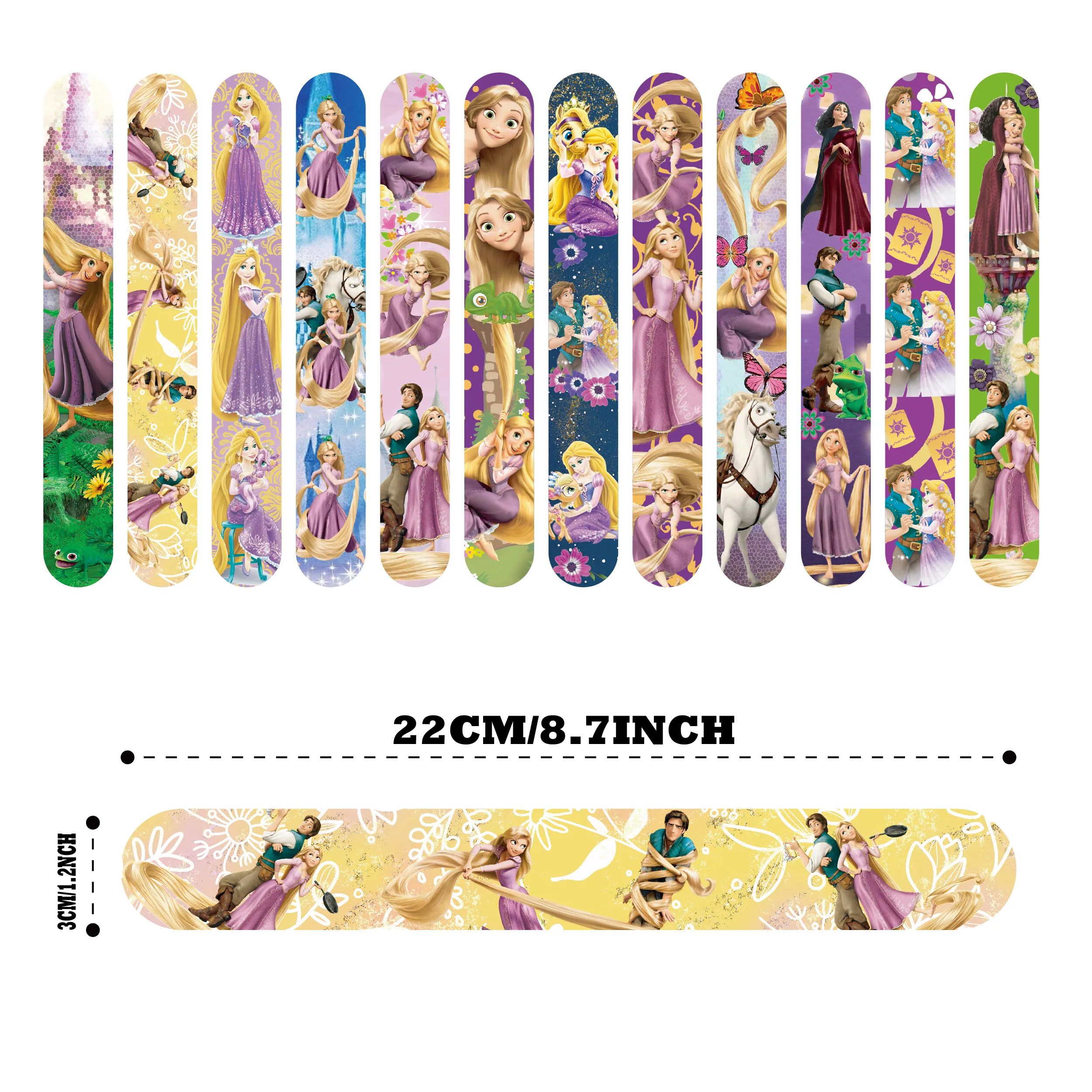 12pcs Disney Rapunzel Princess Slap Bracelets for Girls Bulk Wristbands Birthday Party Decoration Kids Baby Shower Party Gifts