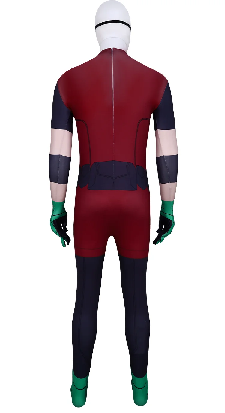 Men Robin Superhero Cosplay Costumes Tight Jumpsuit with Cloak and Mask for Party Carnival Wear