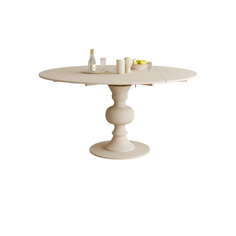 French square and circle dual-purpose rotating dining table multi-functional solid wood rock slab folding and retractable