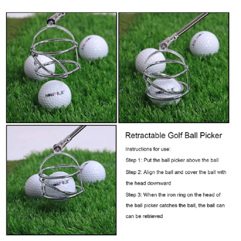 Telescopic Golf Ball Retriever Portable Golf Pick Up Scoop and Golf Ball Grabber with Stainless Steel Rod and Comfortable Grip