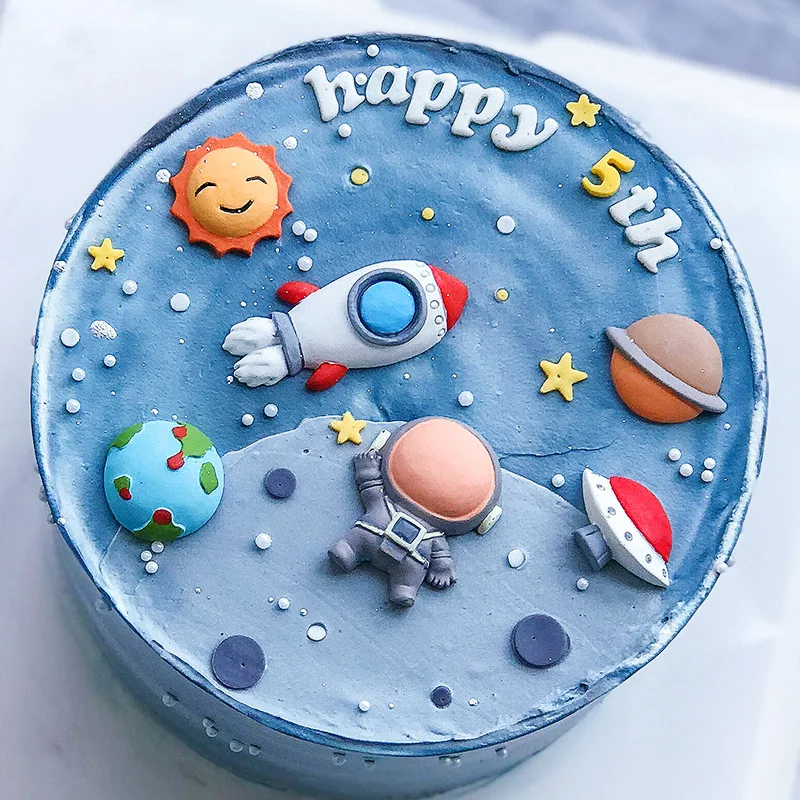 Decor Cake Topper Astronaut Space Boy Birthday Party Decorations UFO Kids Decor Cake Topper Dessert Baby Shower DIY Decor Part