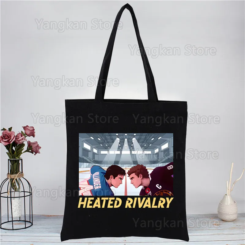 Heated Rivalry Handbags Canvas Tote Shopping Bags Reusable Shopping Bag Eco Foldable Black