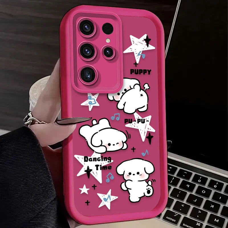 Lovely Dog Cat Case For Samsung Galaxy S24 S25 S23 Ultra S22 S21 Plus FE A36 A56 A26 A16 A06 A15 A25 A35 A55 5G  Silicone Cover