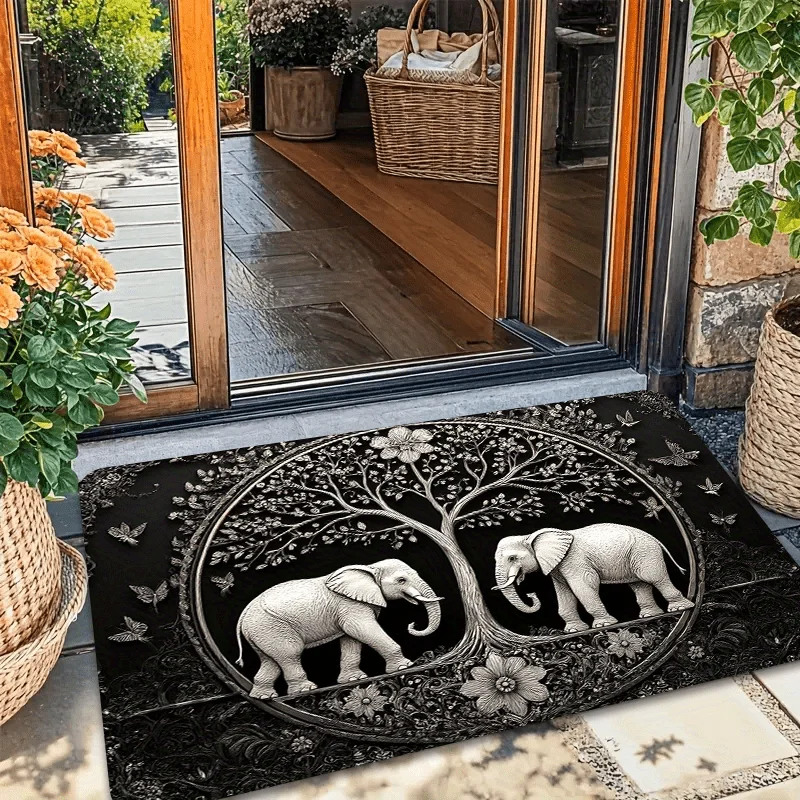 VIKAMA Two Elephants Under the Tree Rug Bedroom,Living Room,Hallway,Entrance Door Mat Soft and Comfortable Floor Mat Home Decor