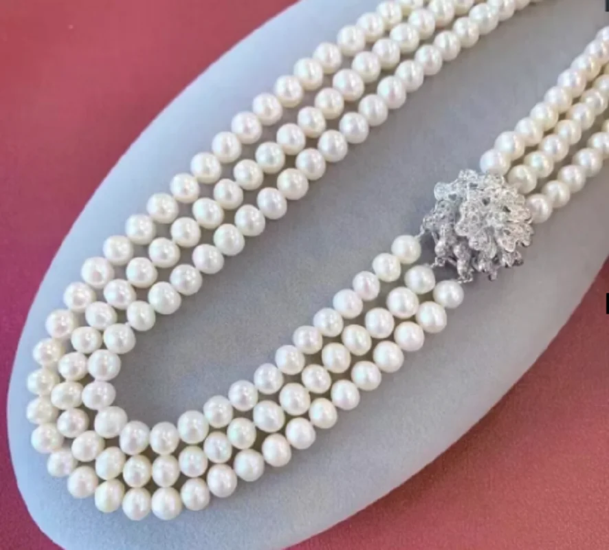 3-Strand Pearl Necklace AAA 8- - đánh giá và giá Pearl Trim Chain