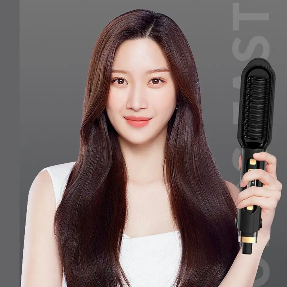 Anti Scald Electric Hair Straightening Comb 2 in 1 LED Digital Display Portable Hair Straightener Detangling Fast Heating