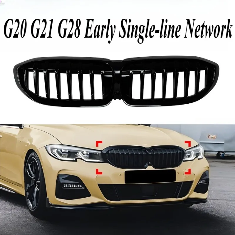 

For BMW 3 Series G20 G21 G28 2019-2022 Black Front Grille with Single Slat Design Direct Fit Exterior Styling Upgrade Body Kit