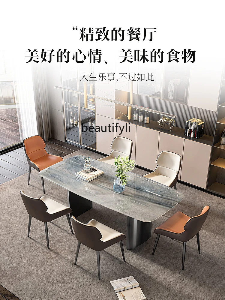 Modern Minimalist Dining Table and Chair Super Crystal Stone Light Luxury Rectangular Marble Top Dining Table