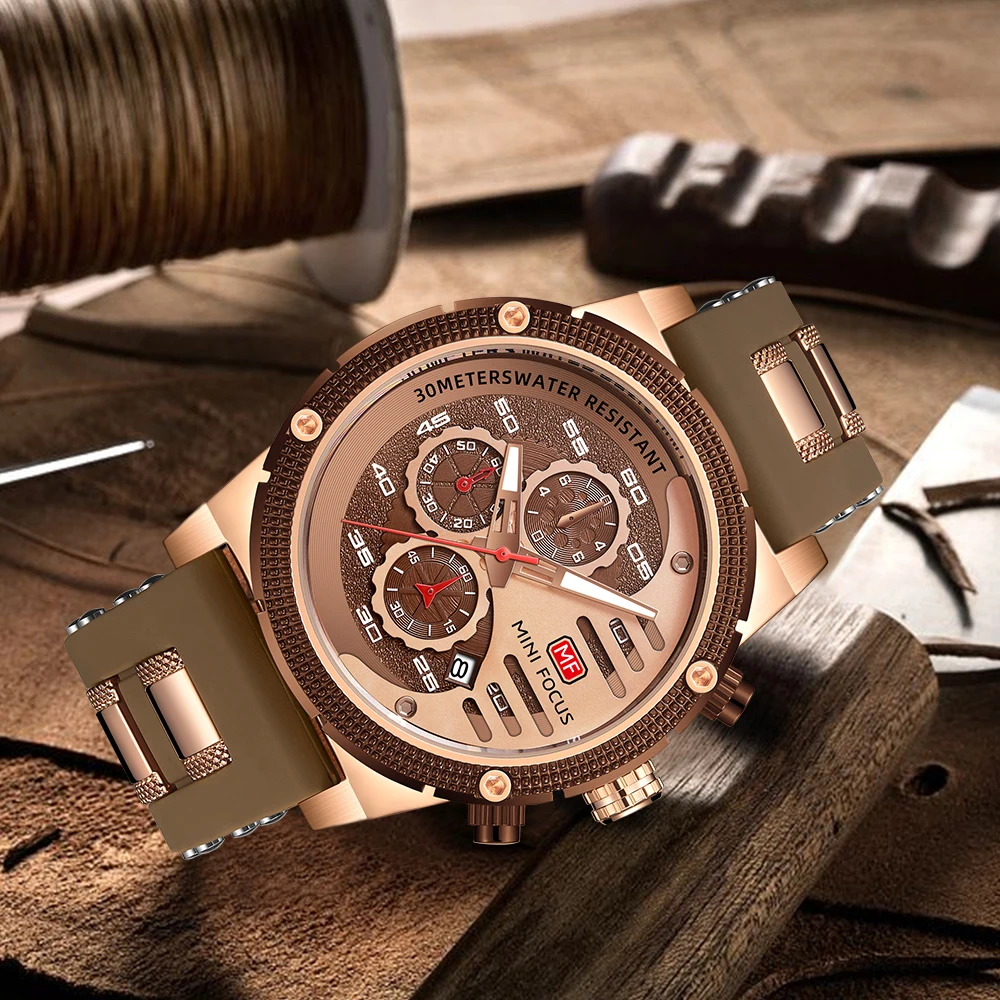 MINI FOCUS Man Watch Sports Chronograph Quartz Watch Silicone Strap Waterproof Luminous Hands Men Wristwatch Reloj Hombre 0246G